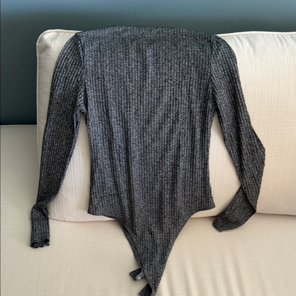 SHEIN Charcoal Ribbed Long Sleeve Top